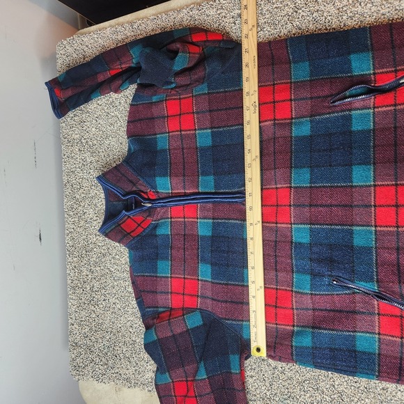 Vintage 1990s Catalina Fleece Quarter Zip Lindsay Plaid Xmas Sweater Logo - Picture 9 of 10